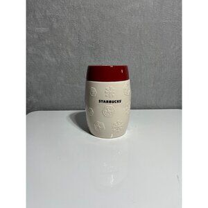 2011 Starbucks Embossed Ceramic Red/White Snowflake 12 oz Kitchen Canister *READ